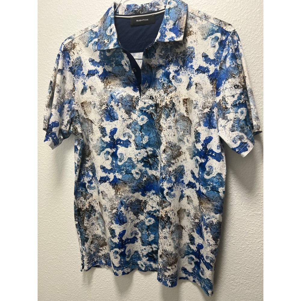 Bugatchi Mens Polo shirt Blue multicolor stretch cotton Marble - Size X-Large